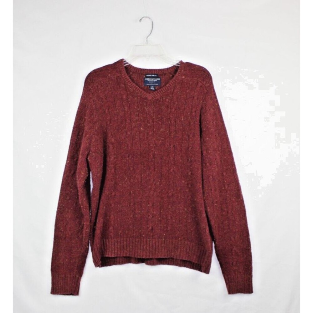 American Eagle Sweater Mens Large Maroon Vintage Slim Fit Cotton Wool V Neck
